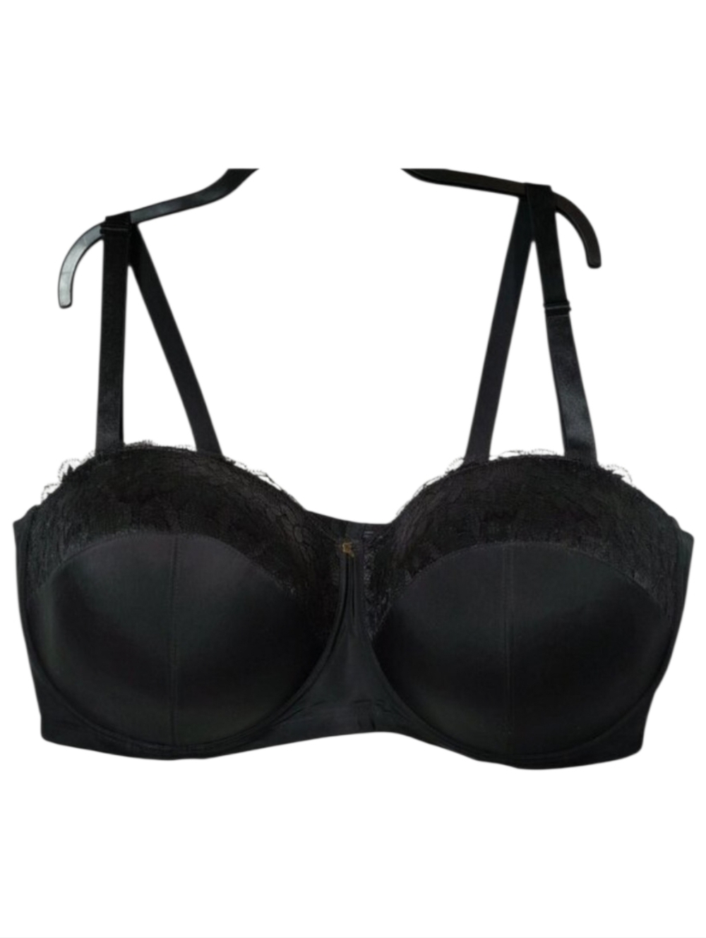 Ashley Stewart Black Padded Lace Double Back Strap Bra 44DDD Removable Straps